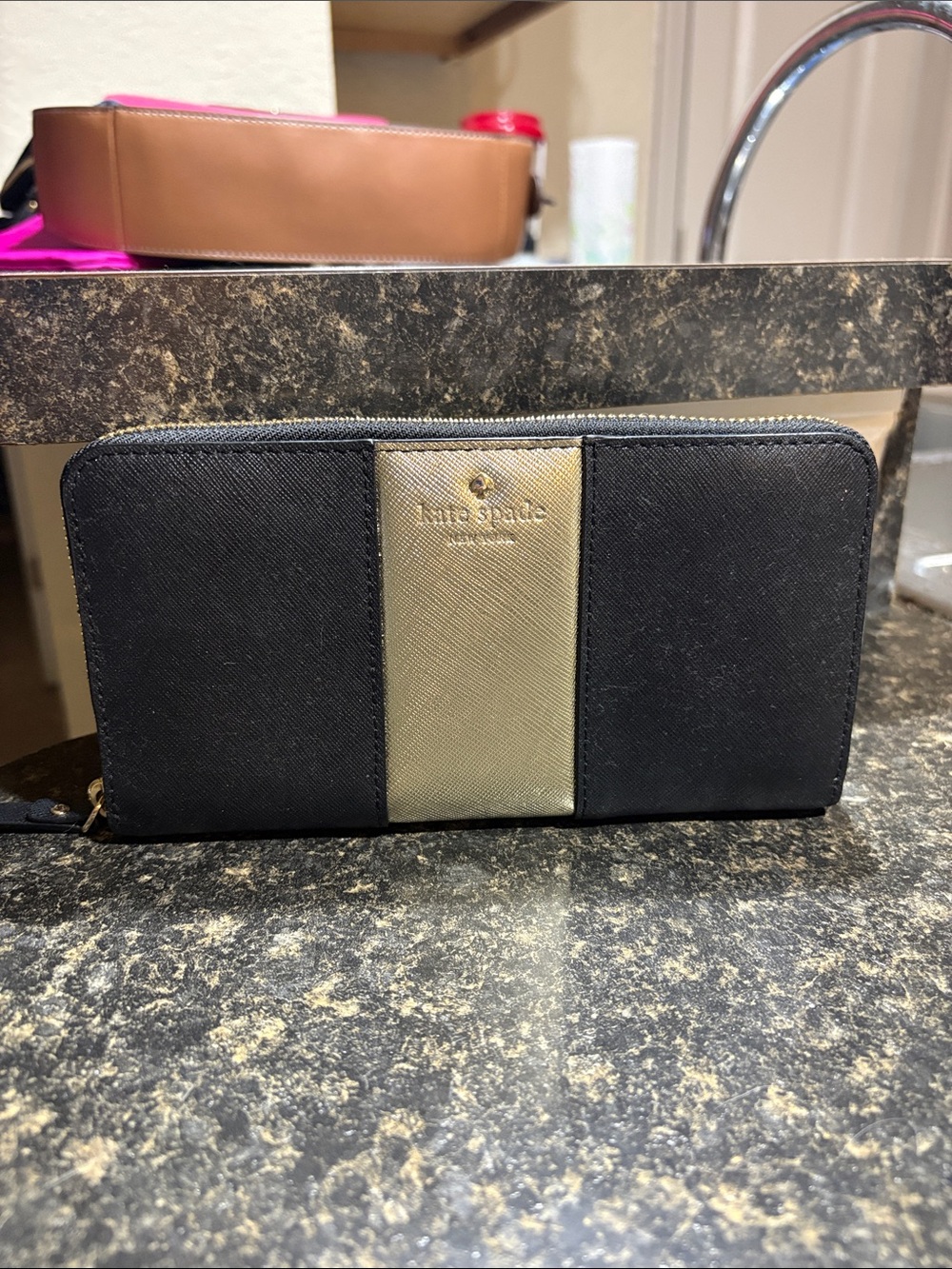 kate spade Black and Gold Zip Around Wallet